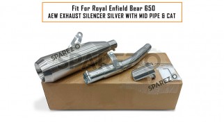 Fit For Royal Enfield Bear 650 AEW Exhaust Silencer Silver With Mid Pipe and Cat